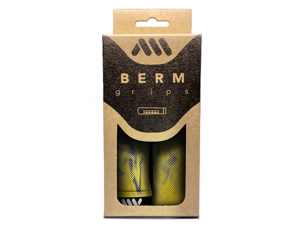 AMS grips Berm model yellow camo color product inside the packaging