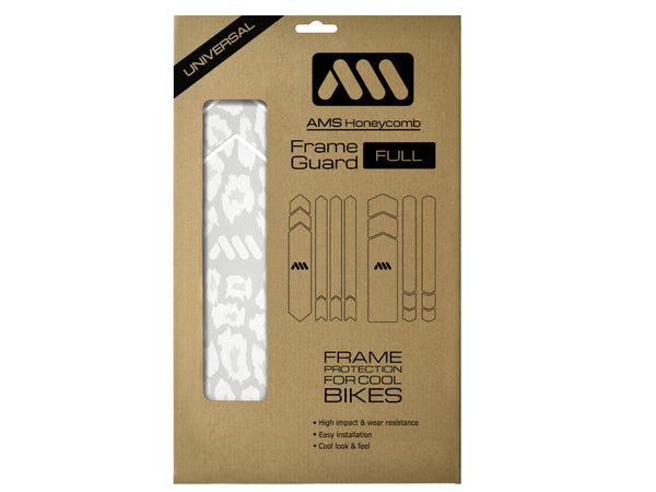 AMS Frame Guard Cheetah pattern in Full size white color inside the packaging