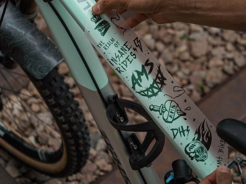 AMS Frame Guard in Extra size black color option on top of the top tube of a bike frame