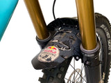 AMS X Red Bull Hardline Mud Guard installed on the fork of a mtb