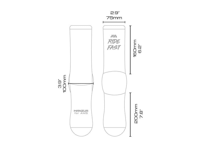 AMS Ride Fast cycling socks main measures