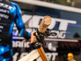 Bernad Kerr with his dh bike and AMS rise grips closeup