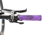 AMS Berm Grips for mtb in purple camo color installe top view