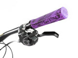 AMS Berm Grips for mtb in purple camo color installed bottom view