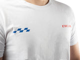 AMS Racing tee in white front detail design view