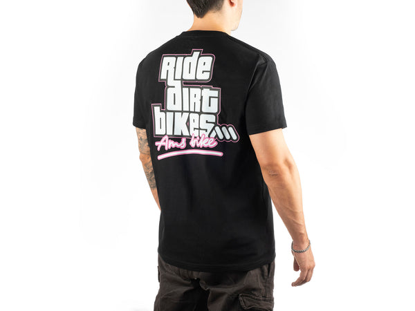 AMS Ride Dirt Bikes T-shirt in Black on model back 3 quarters