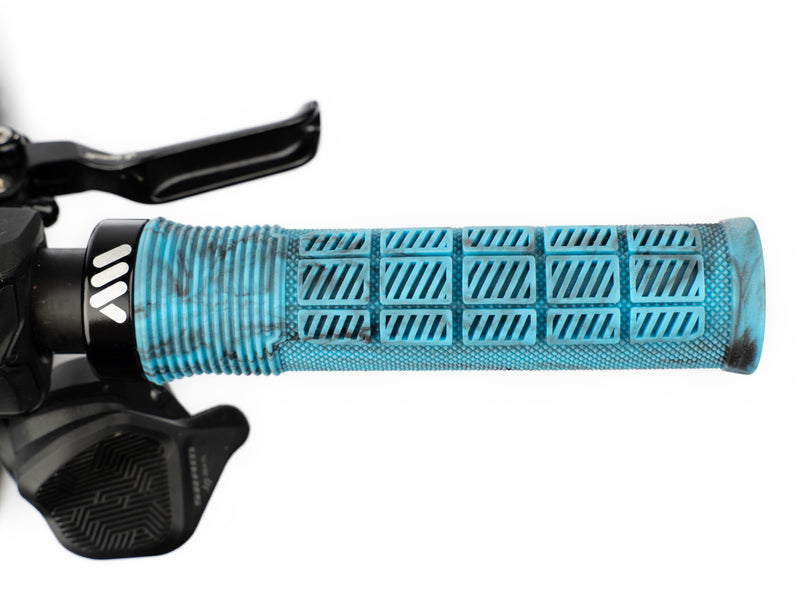 AMS Rise Grips in Blue Camo color. Installed upper view