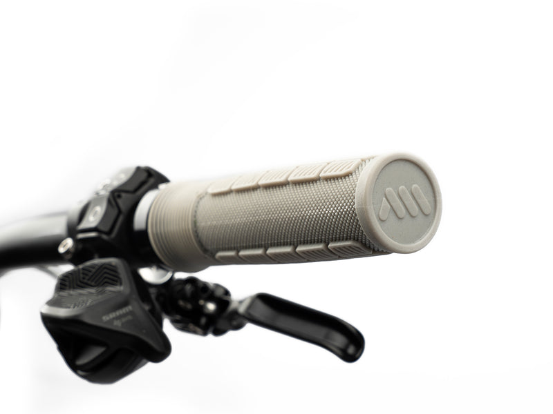 AMS Rise Grips in Grey color. Installed 3/4 view