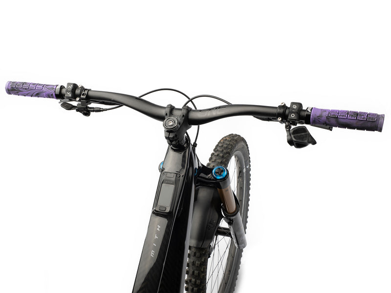 AMS Rise Grips in Purple Camo color. Installed cockpit up view