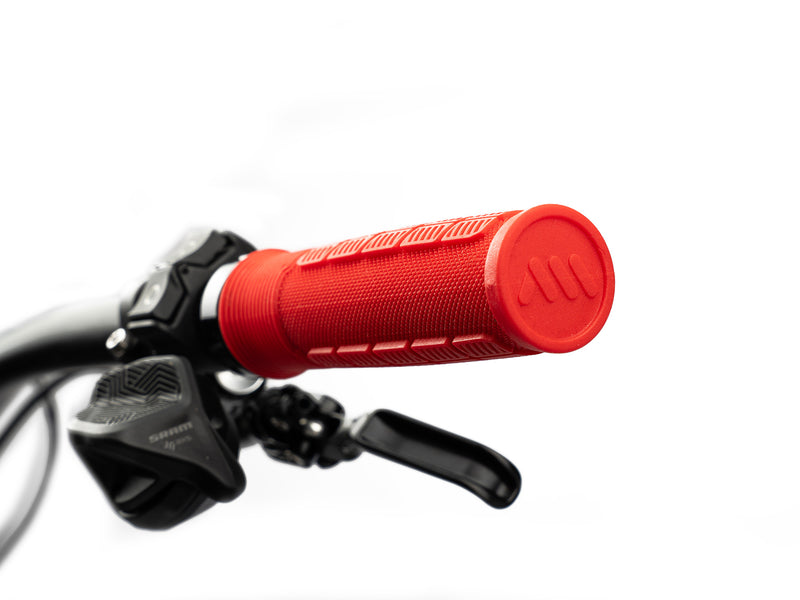 AMS Rise Grips in Red color. Installed 3/4 view