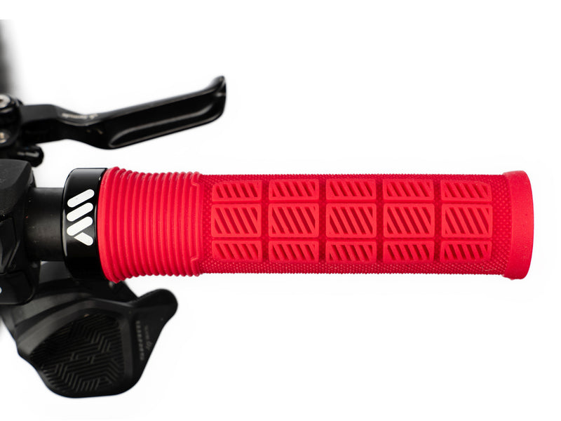 AMS Rise Grips in Red color. Installed upper view