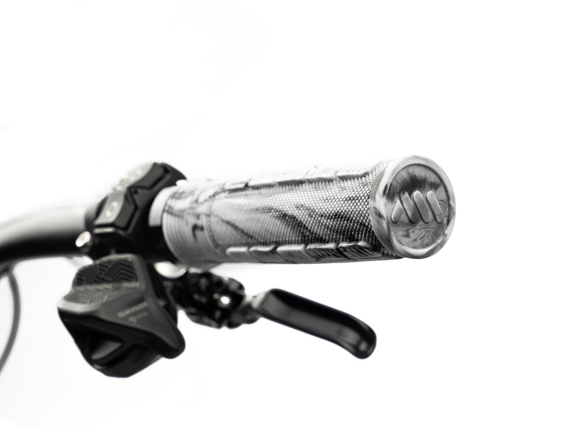 AMS Rise Grips in White Camo color. Installed 3/4 view