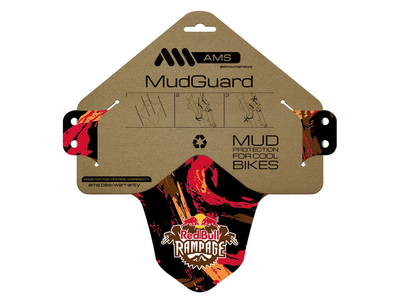 AMS X Red Bull Rampage Mud Guard in Red&Orange inside the packaging