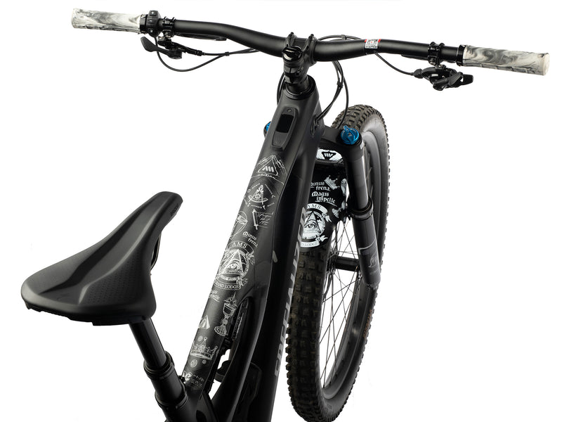 AMS Frame Guard Extra size Opus Magna design White color variant on a mtb frame