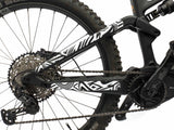 AMS Frame Guard Full size and Combat Camo design white variant on the stays of a e-mtb