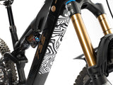 AMS Frame Guard Full size and Combat Camo design white variant on the down tube of a e-mtb