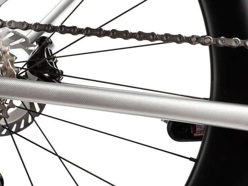 AMS Chain Guard for Road and Gravel protecting the chain stay view from outside