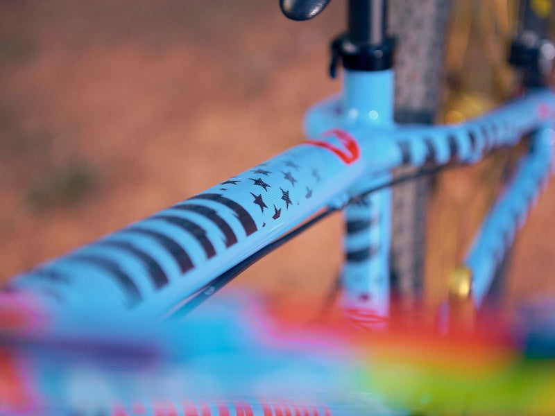 AMS Frame Guard extra size Patriot design in black on a Santa Cruz bicycle