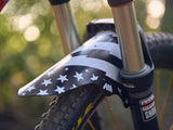 AMS Mud Guard Patriot design product installed on a Rock Shox fork