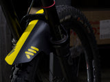 AMS Mud Guard Yellow on a mountan bike fork