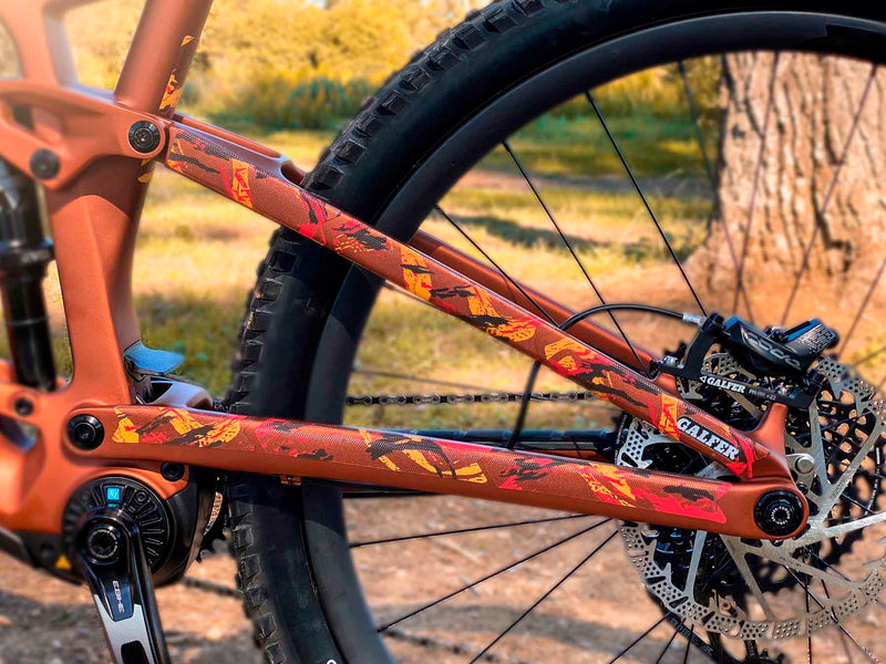 AMS X Red Bull Rampage 2022 red and orange installed on a bike swingarm