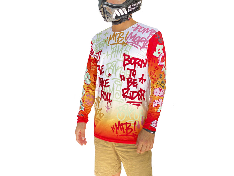AMS Born to Be Rider long sleeve riding jersey in red front view