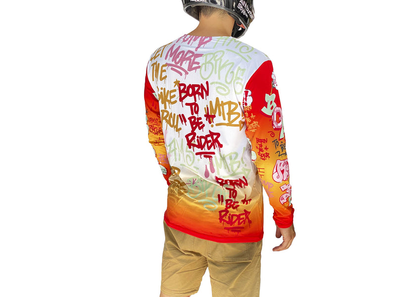 AMS Born to Be Rider long sleeve riding jersey in red back view