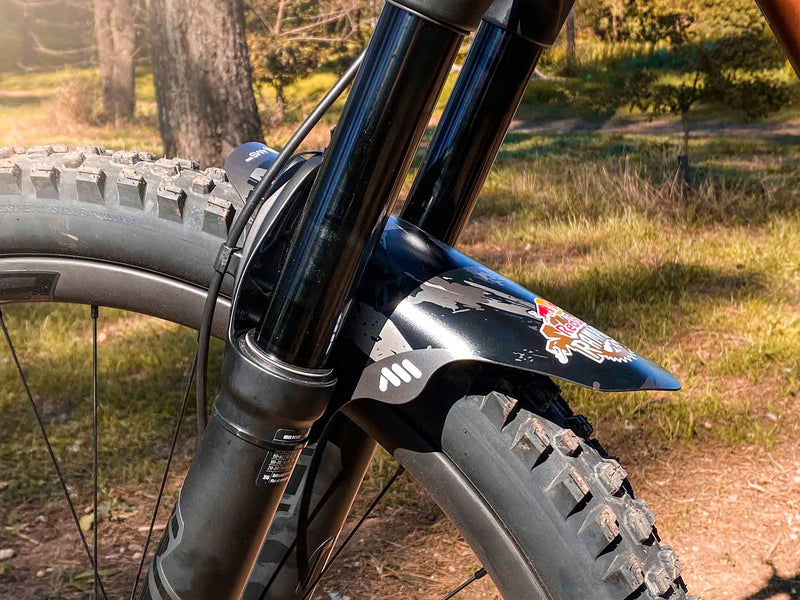 AMS X Red Bull Rampage 2022 grey mud guard on a bike fork side view