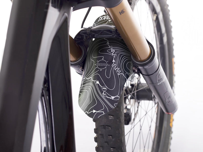 AMS Mud Guard Tracks model installed on a bike fork