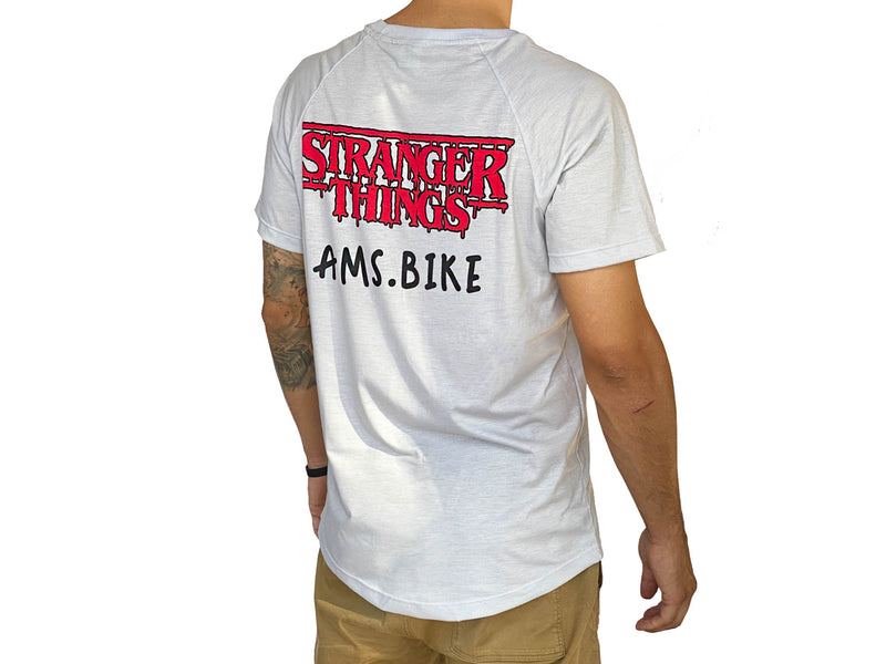 AMS X Stranger Things short sleeved riding jersey. Demogorgon model rear view