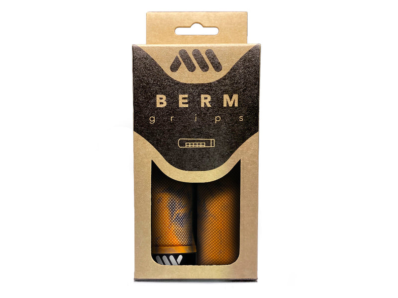 AMS grips Berm model orange camo color product inside the packaging