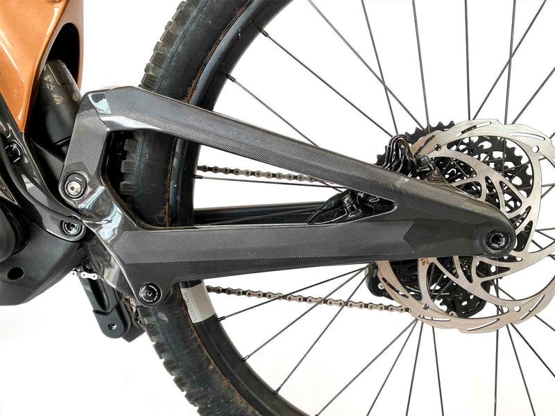 AMS Frame Guard e-bike clear installed on a e-mtb close look at the chainstays