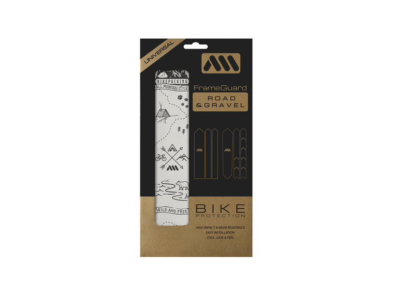 AMS Gravel and Road Frame Protection Bikepacking design in black inside the packaging