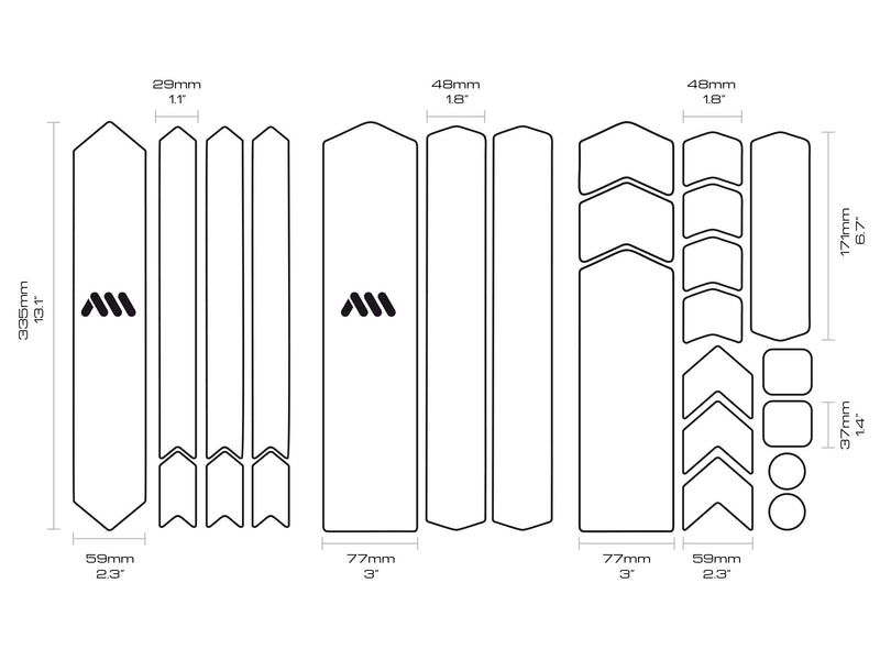 AMS Frame Protection for e-bikes in transparent main measures