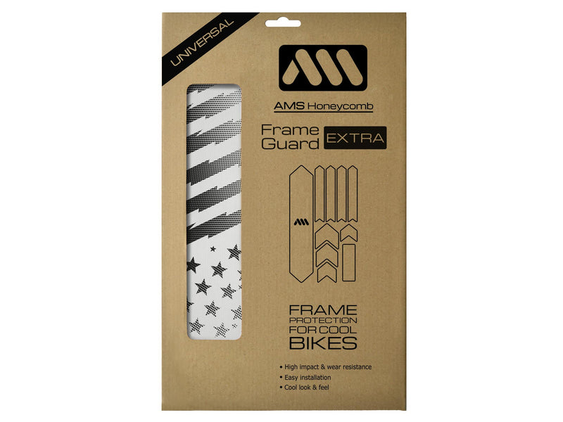 AMS Frame Guard extra size Patriot design in black inside the packaging