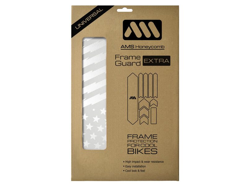 AMS Frame Guard extra size Patriot design in white inside the packaging
