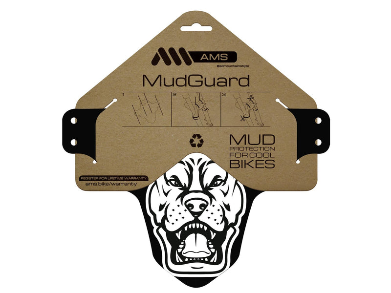 AMS Mud Guard with the pit bull design in the packaging