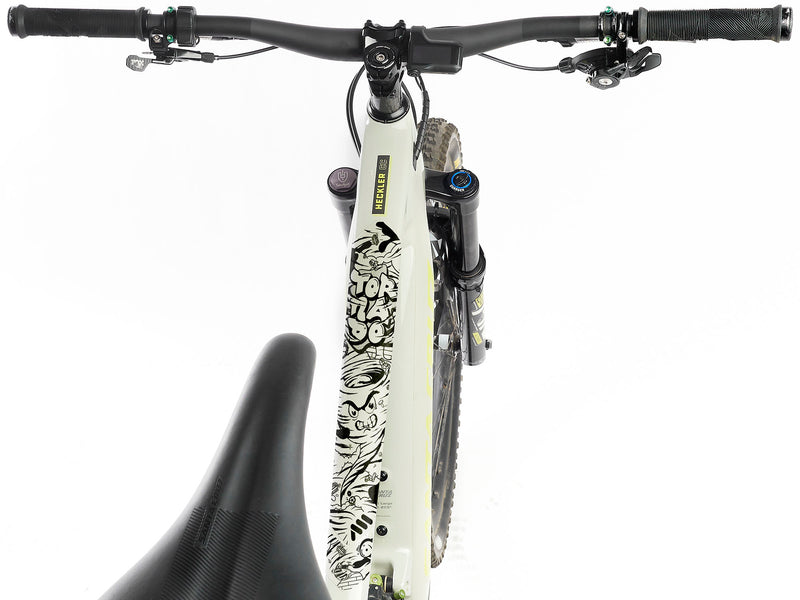 AMS Frame Guard Extra Tornado black color installed in a bike frame top tube