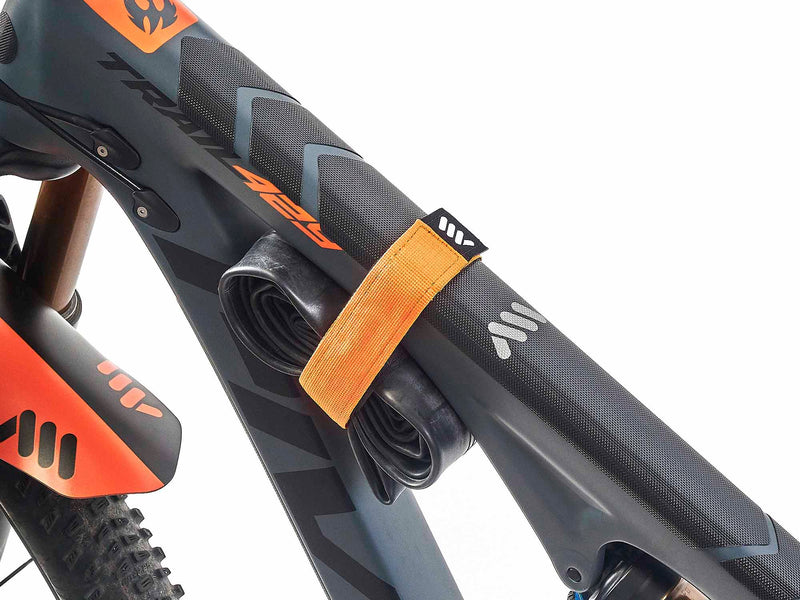 AMS hook and loop strap orange color installed on a bike 2