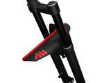 AMS Mud Guard Red mounted on a mountain bike fork